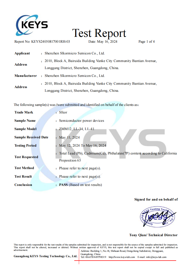 SLKOR萨科微加州65报告